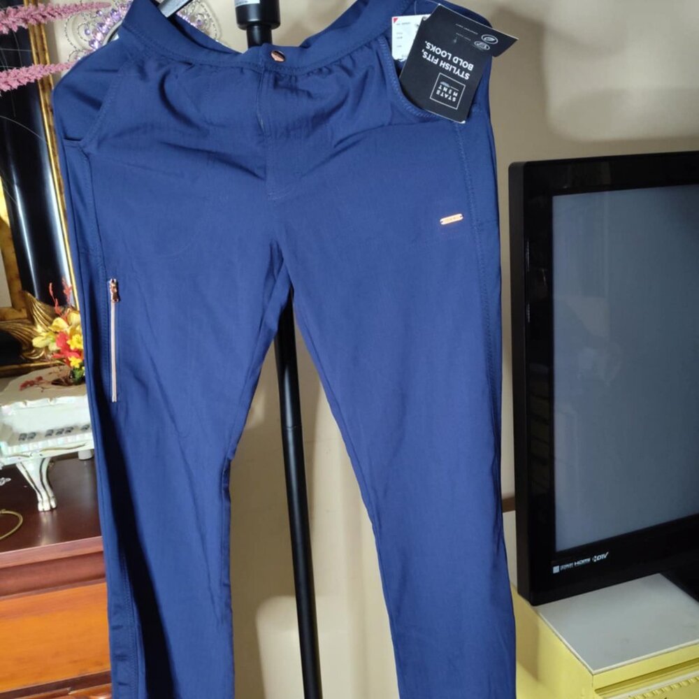 Cherokee Scrub Uniform Pull On Pants Navy Gold Zip Size XS